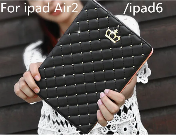 

Cover For Ipad Air 2/Ipad 6 High Quality Crown Diamond PU Leather Case Cover for apple Ipad 6/ipad 5 Air Stand Smart Tablet case