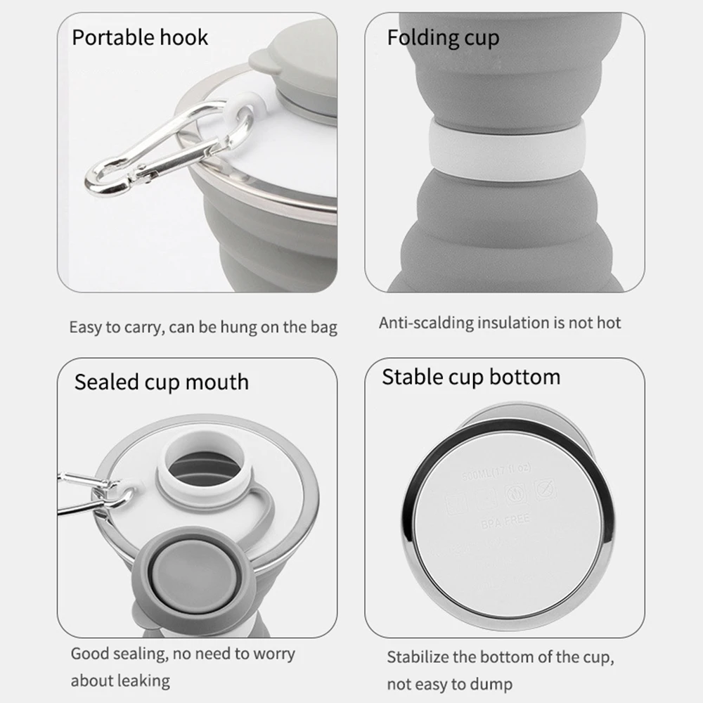 500 мл портативная силиконовая складная чашка большая емкость телескопическая Спортивная бутылка для воды чайник Складная чашка для путешествий на открытом воздухе
