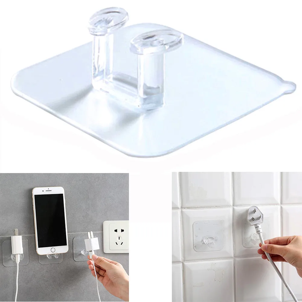 

Binmer Phone Holders Stands Practical Transparent Plastic Plug Hook Storage Wall Door Mobile Phone Holder Hook 8D1107 dropship