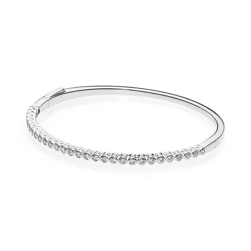 

Authentic 925 Sterling Silver Original Alluring Brilliant Pandora Bangle With Clear CZ Fit Women Bead Charm Bracelet DIY Jewelry