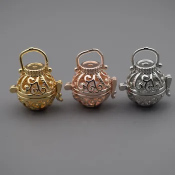 

6pc Bright Silver Creative Jewelry Making Supplies Pearls Beads Cage Pendant Essential Oil Diffuser Trendy Locket Fun Gift 8557
