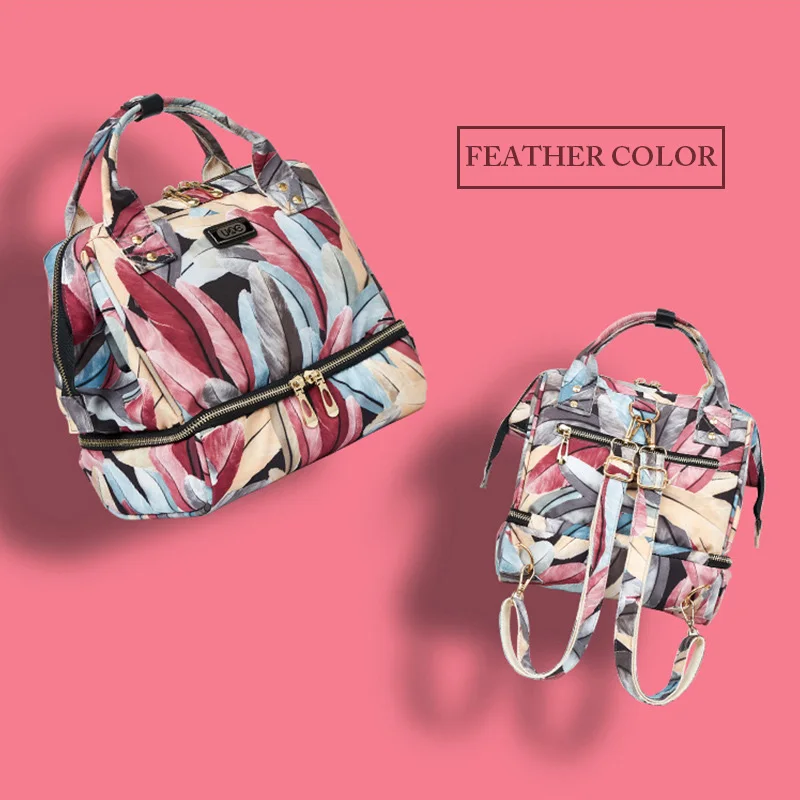 Baby Diaper Bag For Mother Feather Print Fashion Mummy Maternity Backpack With USB Nappy Changing Bags Nursing Tote Bag Mini Bag (10)