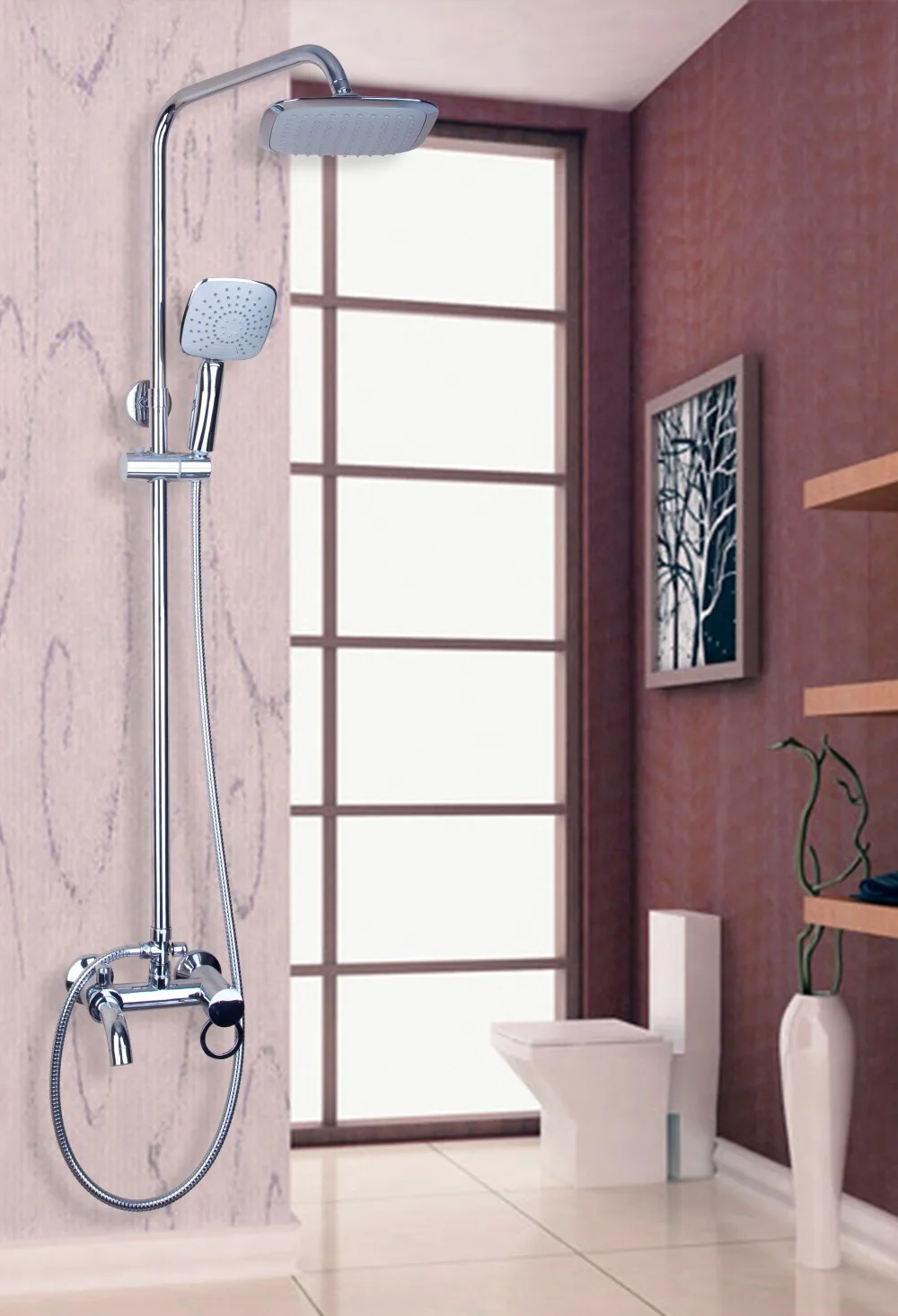 

53007 8" Square Rain Mixer Valve Tap Chrome Shower Faucet Head Set Unit Bathroom