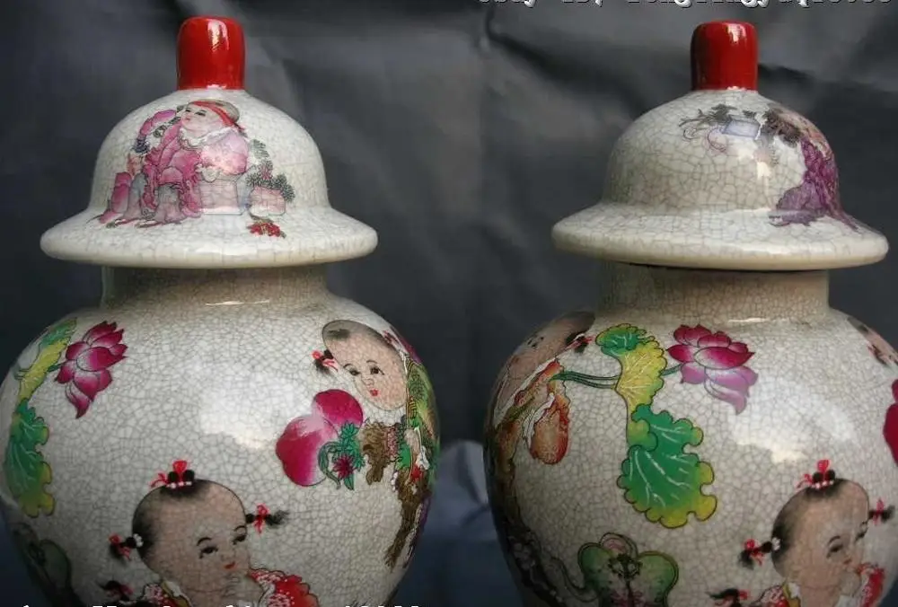 

Chinese Royal "WUCAI" Porcelain Boy's congratulate longev Pot Vase pair
