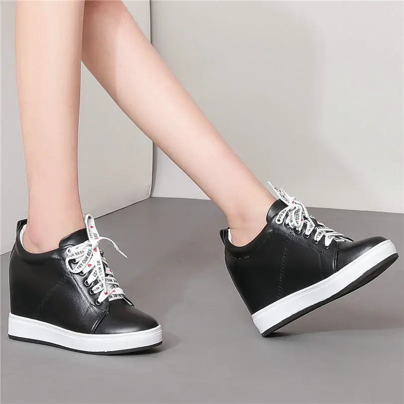 

Wedges Platform Oxfords Women Tennis Shoes Lace Up Cow Leather High Heel Pumps Shoes Med Top Punk Creepers Casual Trainers Shoes