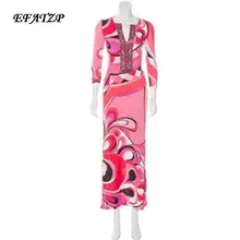 Мода г. дизайнер длинное платье Для женщин 3/4 рукав красочные с геометрическим принтом v-образным вырезом эластичного Джерси шелк спандекс Макси-платье