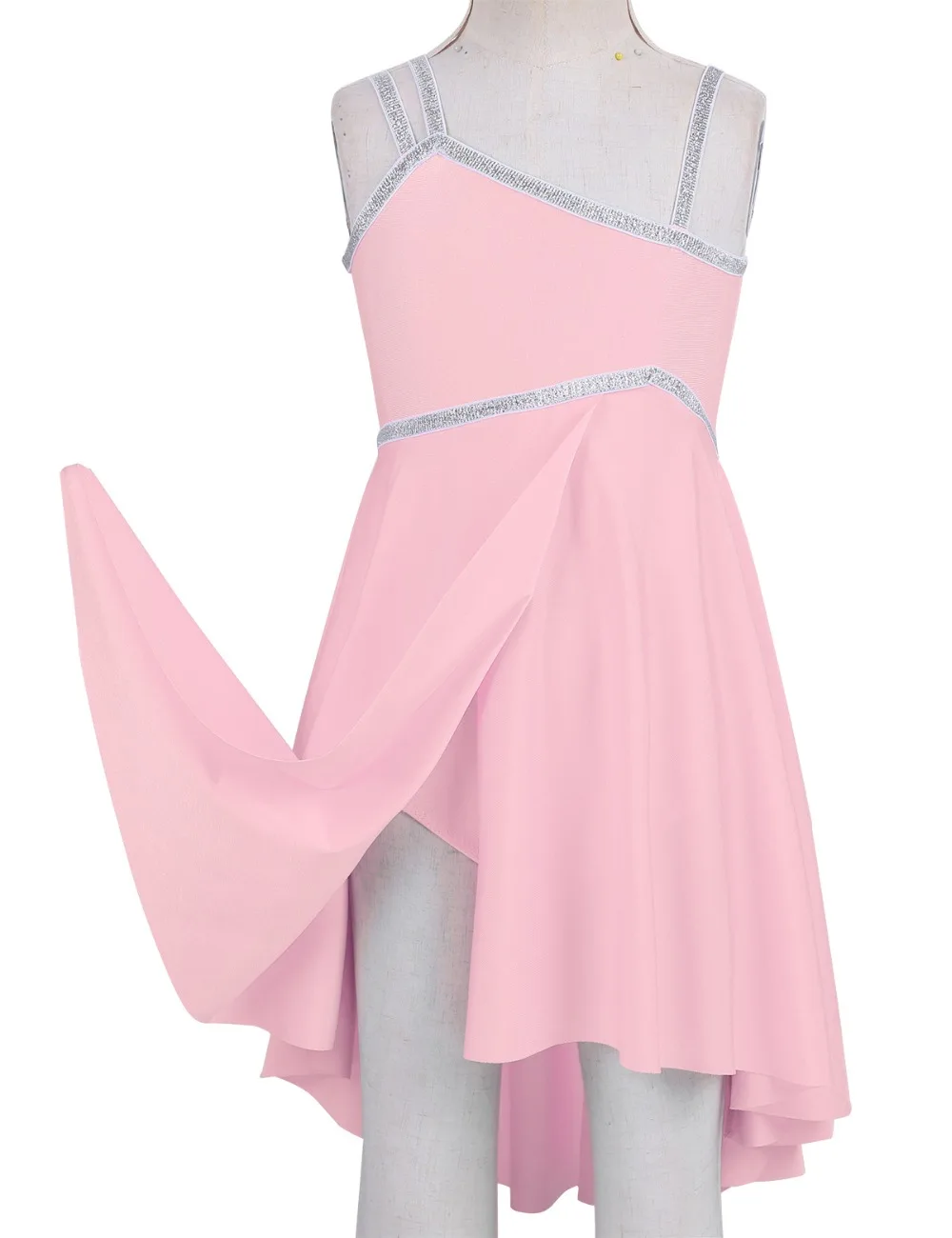 iixpin Kids Girls Shiny Sequins Stage Performance High-Low Hem Mesh Dress Ballet Dance Tutu Skirt Ballerina