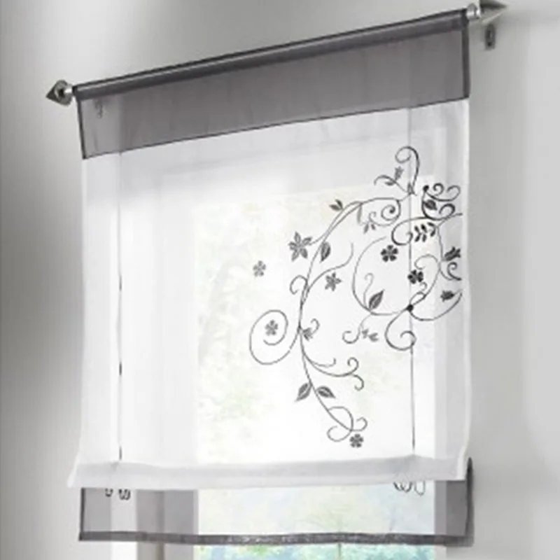 

Urijk Embroidered Stitching Window Tulle Yarn Kitchen Curtains Divider Home Sheer Curtain Drapes Voile Rod-shaped Ribbon Roman