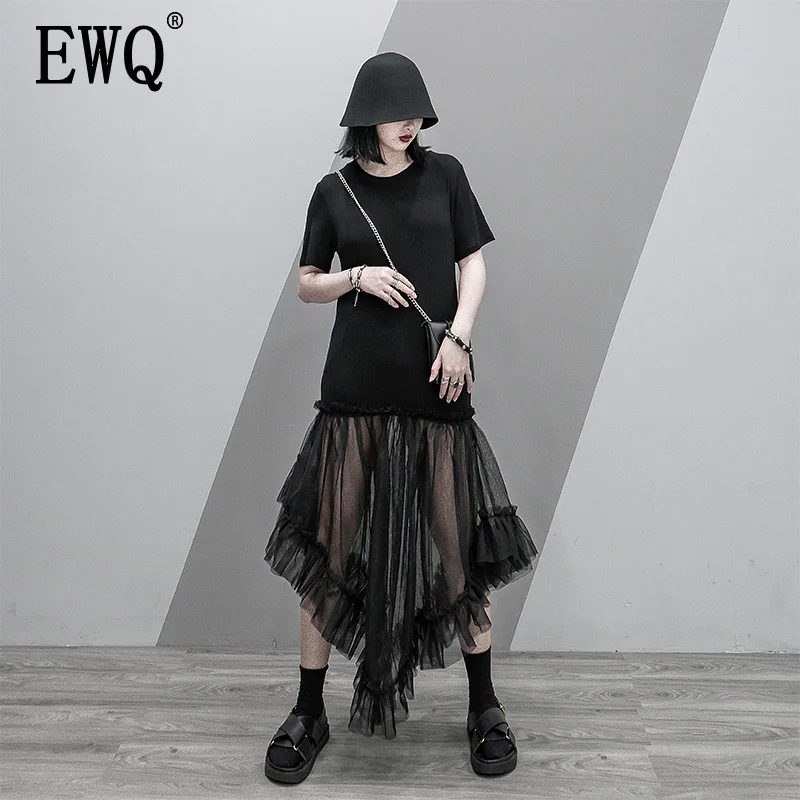 

[EWQ] 2019 Summer New Pattern Streetwear Style French Retro A-line Short Sleeve Lace Mid-length Round Collar Dress AF448