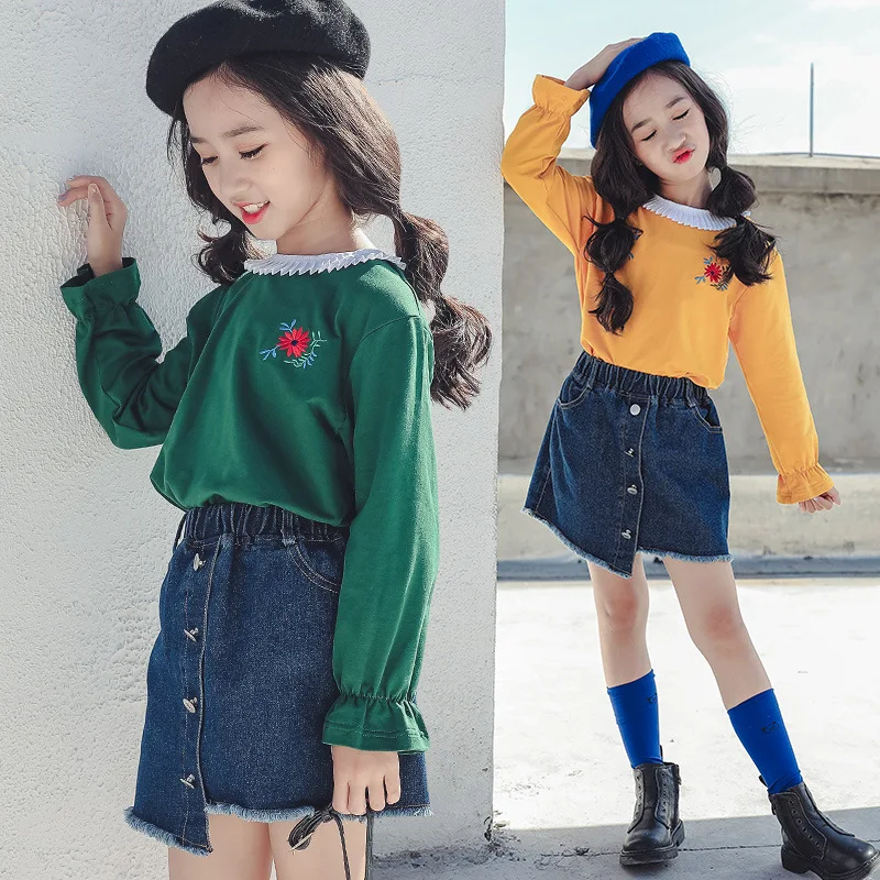 

2019 Kids Clothes Spring Casual T-shirt For Girls Long Sleeve Pullover Tops Tees School Uniform Kids Teens Cotton Sweatshirt 10