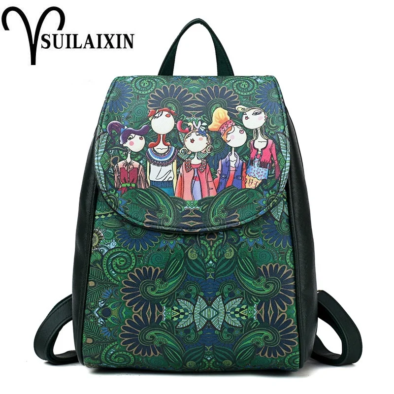 

women anti theft leather backpack school kanken backpacks for teenage girl casual large capacity cartoon printing shoulder bags