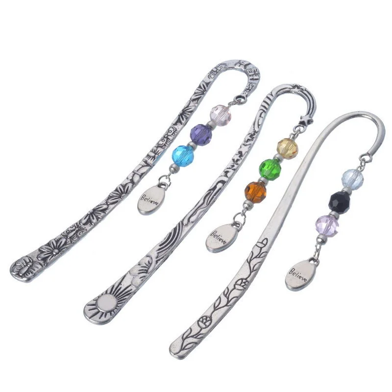 

15Charm Bookmarks W/Crystal "Believe" Dangle Bead 123mm