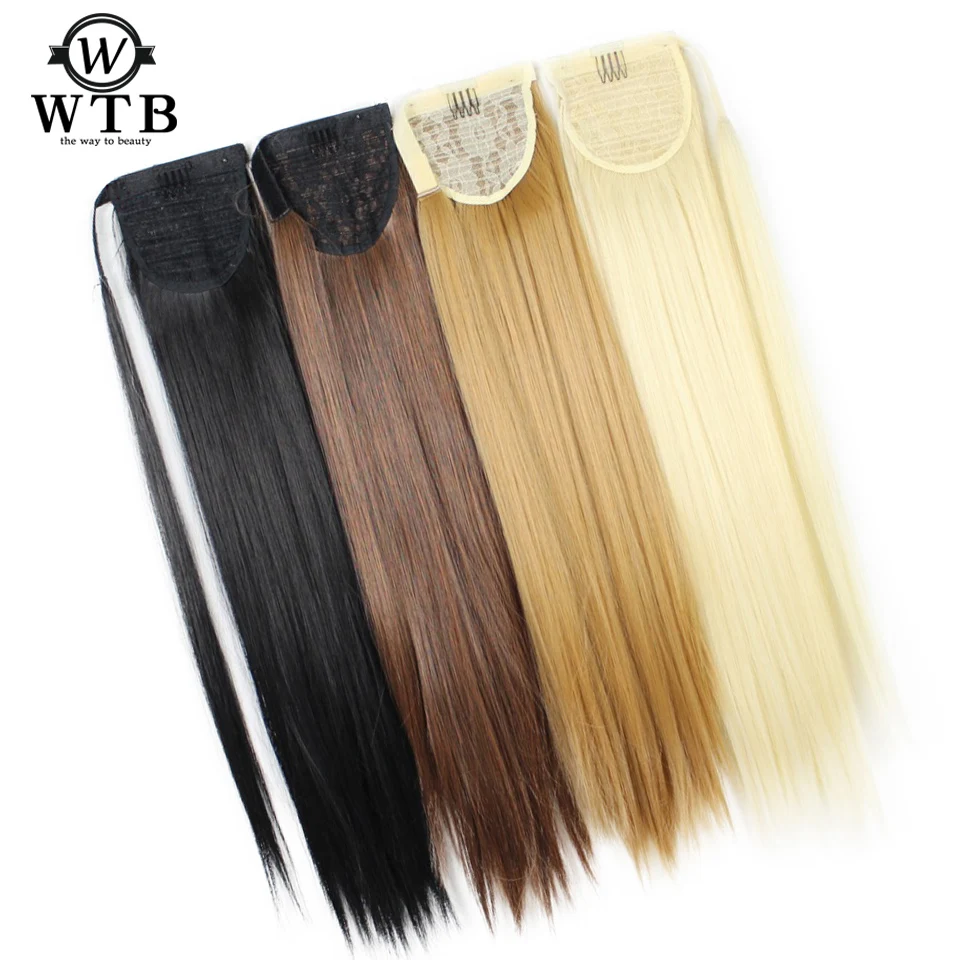 WTB Synthetic long straight hair red brown black Hair Heat Resistant Ribbon Drawstring Ponytail Pieces Extension