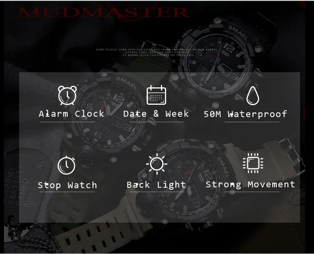 Men Military Watch 50m Waterproof Wristwatch LED Quartz Clock Sport Watch Male relogios masculino 1545 Sport S Shock Watch Men -