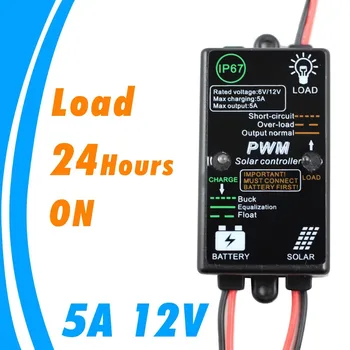 

5A 12V Mini Solar Panel Charger Controller Waterproof Solar Charge Regulator Load On 24hours for Solar Home System 5 Amp Outdoor