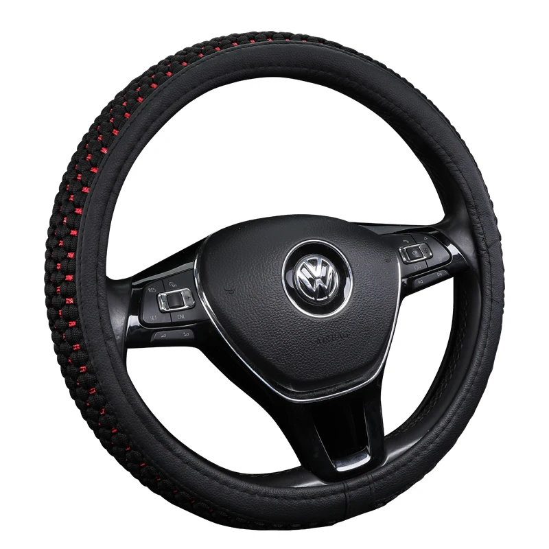 

KKYSYELVA Car Interior Accessories Black Auto Sports Steering Wheel Cover Leather 38cm Vehicle Truch Steering Covers