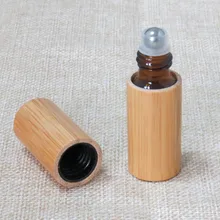 50 шт./лот 5 мл бамбуковый рулон на стеклянная бутылка для духов, контейнер с кремом для век ролик, косметический лосьон бутылки для парфюмерии, эфирное масло
