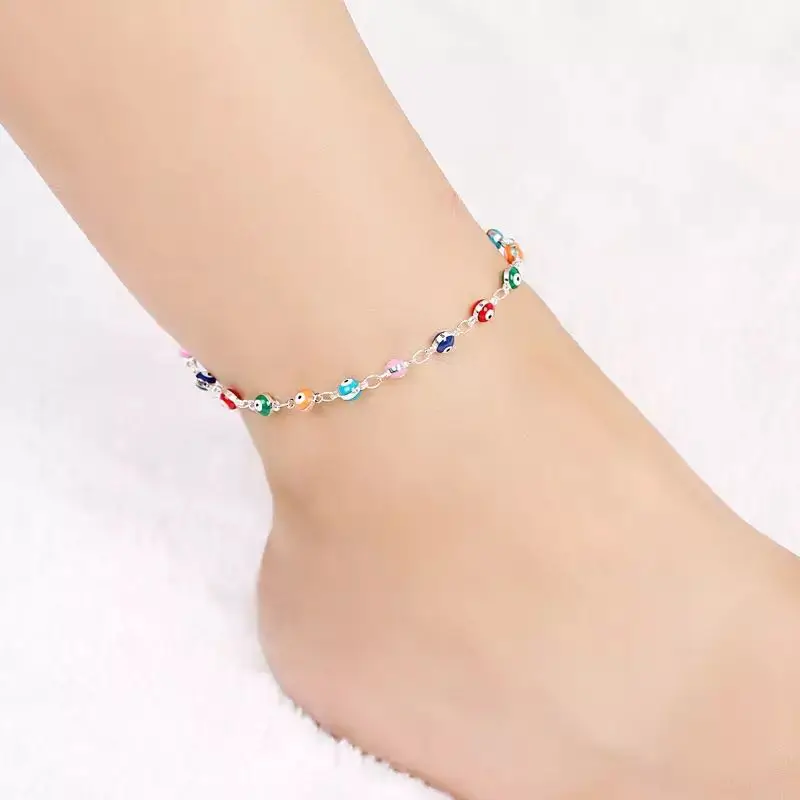 

Fashion Colorful Turkish Eyes Anklets for Women Charm Gold Color Beads Pendant barefoot sandals Anklet Foot Jewelry Accessories