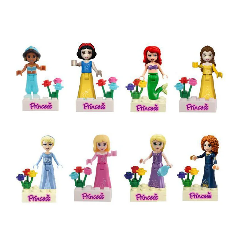 Disney Princess Legoings Figures Friends Frozen Anna Elsa Mermaid Ariel Snow White Aurora Building Blocks Bricks Toys Model Gift