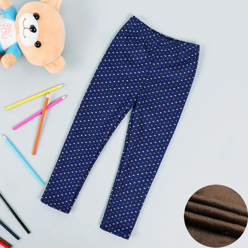 Осенне-зимние плотные теплые детские леггинсы для девочек детские штаны с цветочным принтом и рисунком «гусиная лапка» Одежда для маленьких девочек - Цвет: Blue