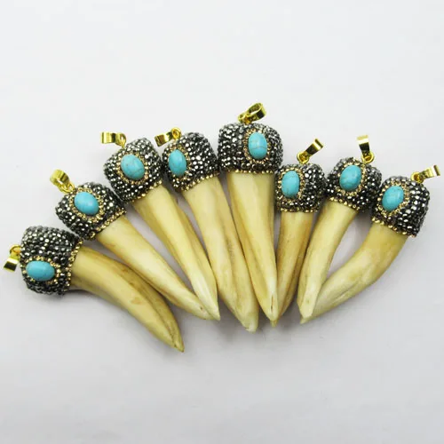 

Free Shipping! 1 piece Real Tooth of Wolf Pave Crystal Pendant Bead. Just for cool and fashion XSJ171123