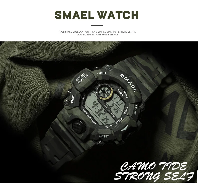 Мужские часы 50 м водостойкие SMAEL Top S Shock Watch светодиодный спортивные часы камуфляжные часы Band 1385C цифровые наручные часы Военные