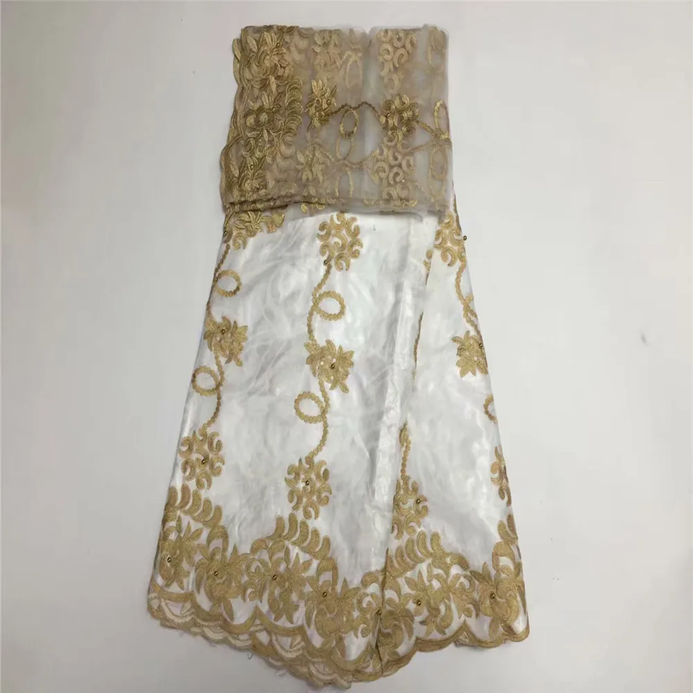 

African Bazin Riche Getzner With Matching 5Yards+2 Yards Tulle Net 2018 Stones Embroidered Lace Fabric For Wedding HJ550-1