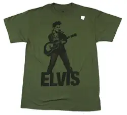 Элвиса Пресли гитара фото армейский зеленый футболка новый официальный Merch