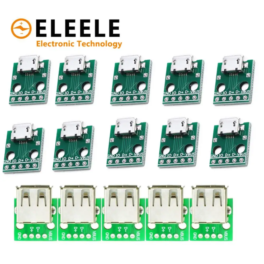 

5/10pcs Type A Female USB to DIP 2.54MM PCB Board Adapter Converter /Micro USB to DIP 2.54mm Adapter Connector Module Board