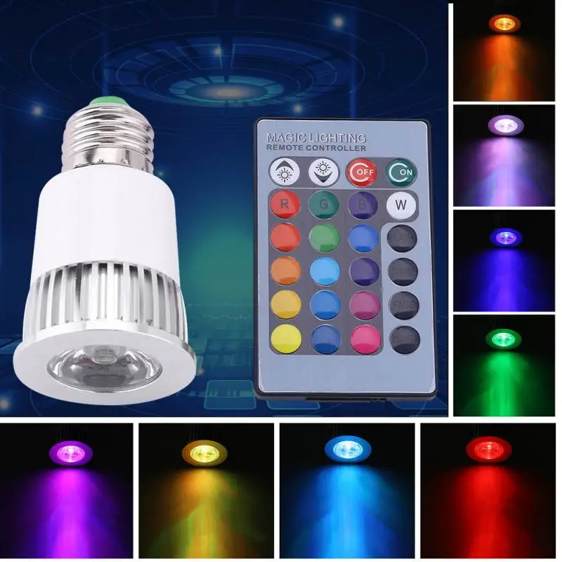 

5W E27 7 Color LED RGBW Magic Light Bulb Lamp RGB Led Light Spotlight Bulb+24 Keys Remote With Memory Function lampada led