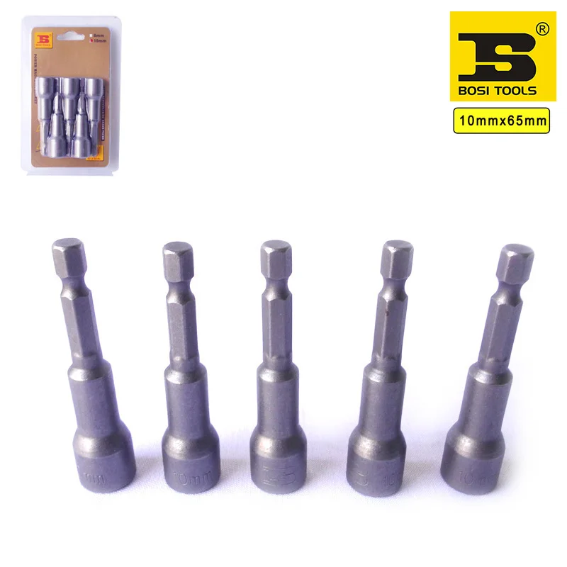 

Free Shipping BOSI 1/4" Hex Shank Magnetic Power Nut Setters 5PC/Pack 10mm/L65mm