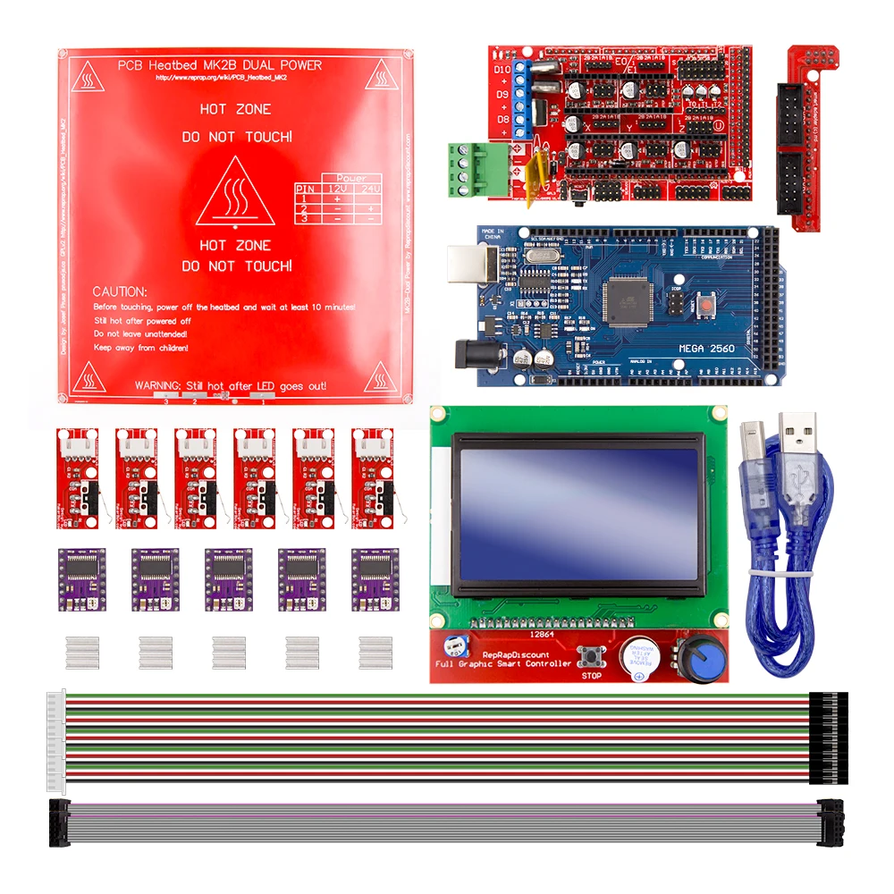 Reprap Ramps 1.4 Kit With Mega 2560 r3 + Heatbed mk2b + 12864 LCD