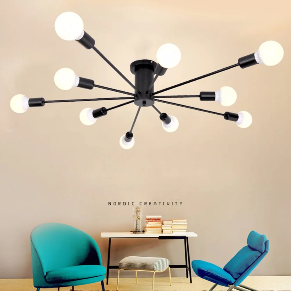 

Modern Ceiling Lights Loft Spider E27 Lamp Creative Home lighting Multiple ding room bedroom Wrought Iron fixtures