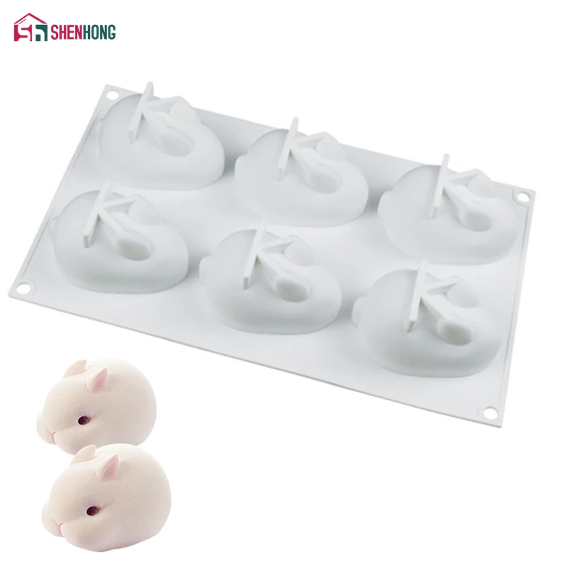 

SHENHONG 6 Holes Silicone Rabbit Mousse Mold For Baking Cake Dessert Fondant Mould Fruit Chocolates Moule Pastry Pan Bakeware