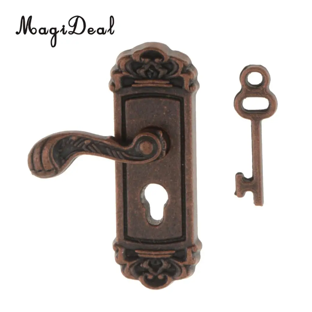 4Pcs 1:12 Scale Mini Vintage Door Knob Left Handle Key Dollhouse Miniature DIY Accessories