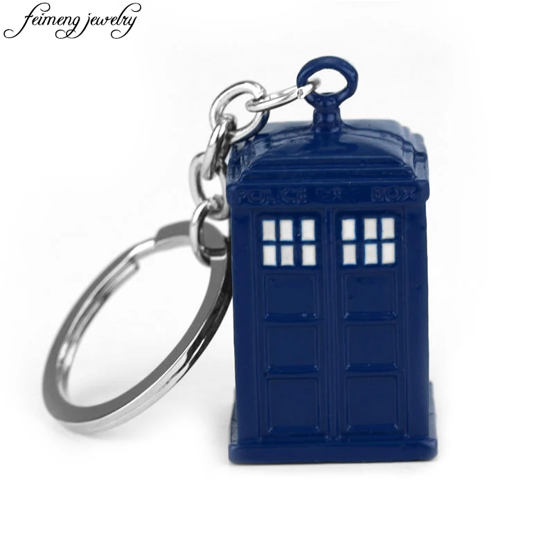 

Classic Movie Doctor Who Key Chain Blue Enamel TARDIS Keychain Movie Props Metal Alloy Keyring For Men Fashion Gift