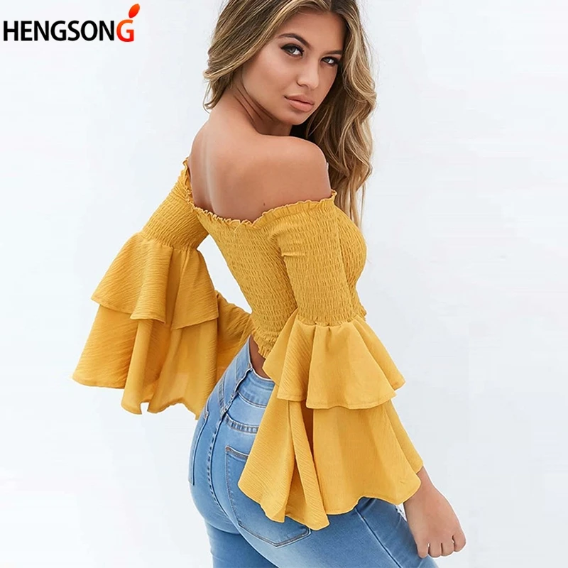 yellow flare sleeve top