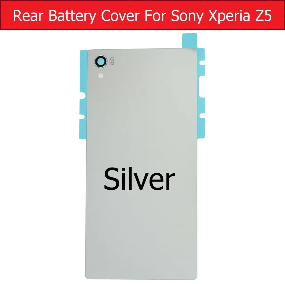 Задняя крышка батарейного отсека для sony Xperia Z5 E6653 E6683 E6633 E6603 Daul Задняя стеклянная крышка чехол+ 1 пленка бесплатно - Цвет: Silver