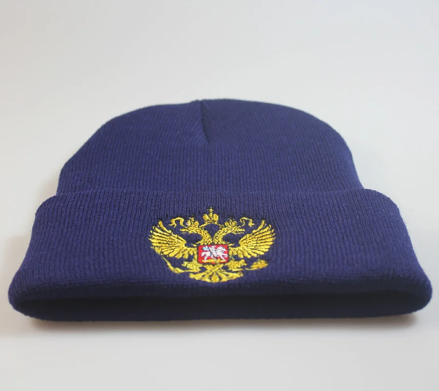 Зимняя вязаная шапка герб России Skullies Beanies Зимние головные уборы для мужчин и женщин брендовая шапка s теплая мешковатая шапка Gorras - Цвет: Синий