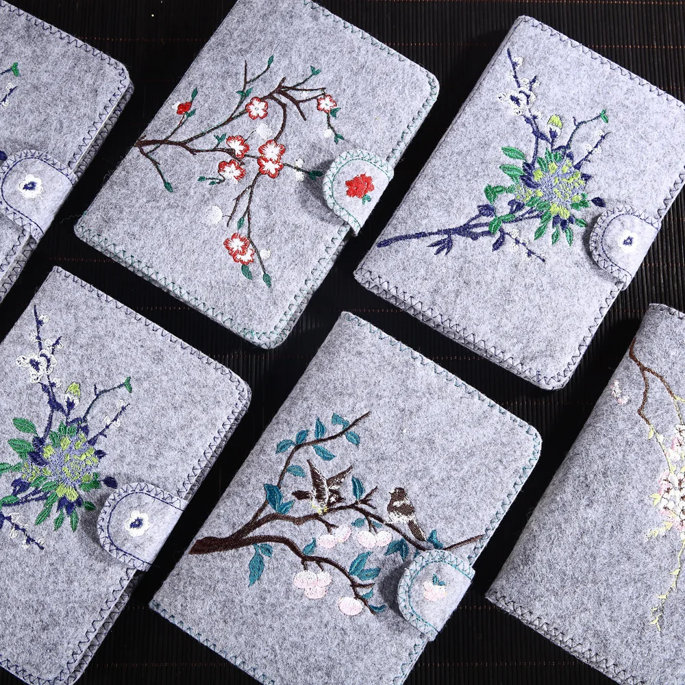 

32K Lovely Old Ancient Embroidery Diary Notebook, Felt Woolen Special Gifts to Girlfriend Beautiful Planner