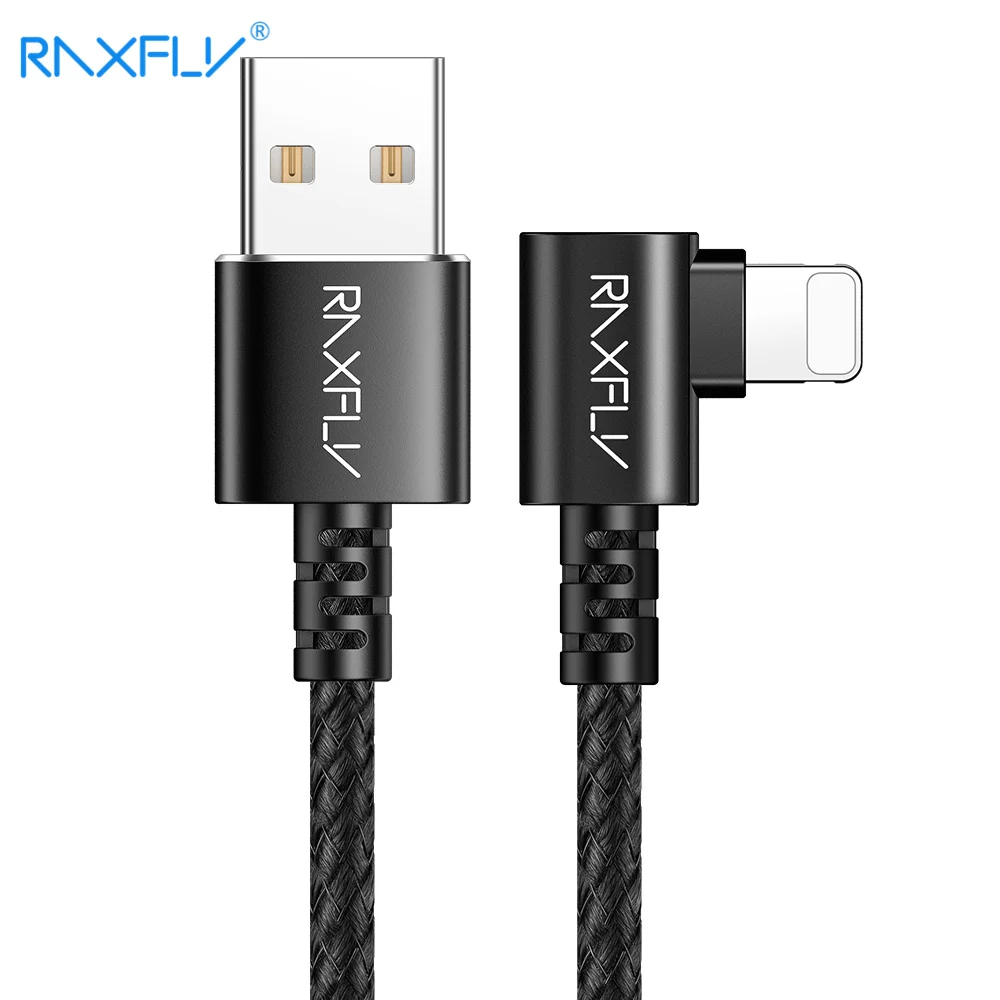 

RAXFLY 1m 2.1A 90 Degree USB Data Cable For iPhone X XS MAX XR 8 7 6s 5 iPad Fast Charging Cable Mobile Phone Charger Cord Cable