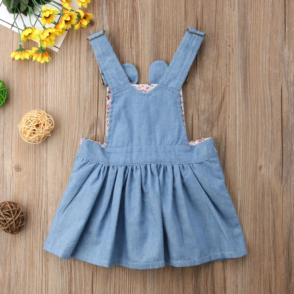 Для малышей дети девочки кролик платье из джинсовой ткани Повседневное летняя Изящный сарафан костюм