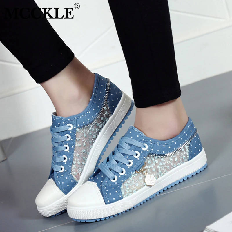 

MCCKLE Women Embroider Flats Platform Casual Sneakers Shoes Breath Female Lace Up Vulcanized Shoes Comfortable Ladies Fashion
