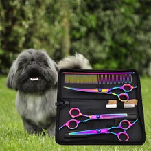

Dog Hair Cut Colorful Scissors Flat Tooth Curved Clippers Tool Sets Pet Beauty Tools kit Dogs Cats Grooming Hair Shave Scissors