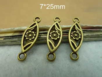 

90 Antique Bronze Vintage Small Flowers Connectors Charms Pendants With 2 Loop 7*25mm - Free Shipping