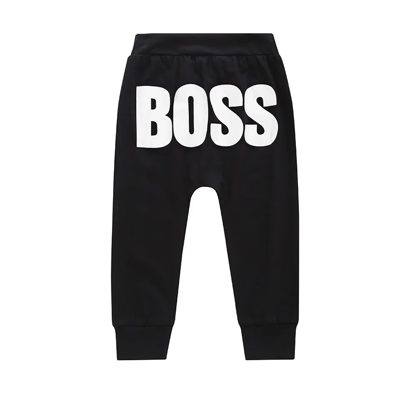 

2020 Fashion Spring Autumn Children Black Boys Harem Pants Girls BOSS Letters Solid Cotton Toddler Pant Casual Style Trousers