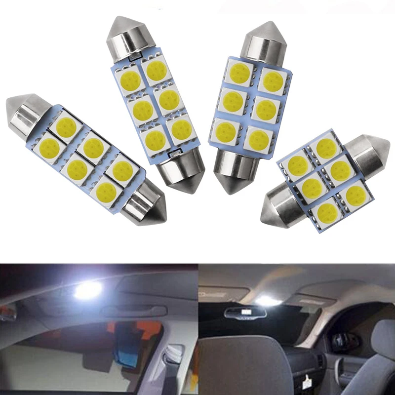 

31/36/39/41 Super White Festoon 5050 SMD 6 LED C5W Car Led Auto Interior Dome Door Light Lamp Bulb 12V Work Lamp 1pcs