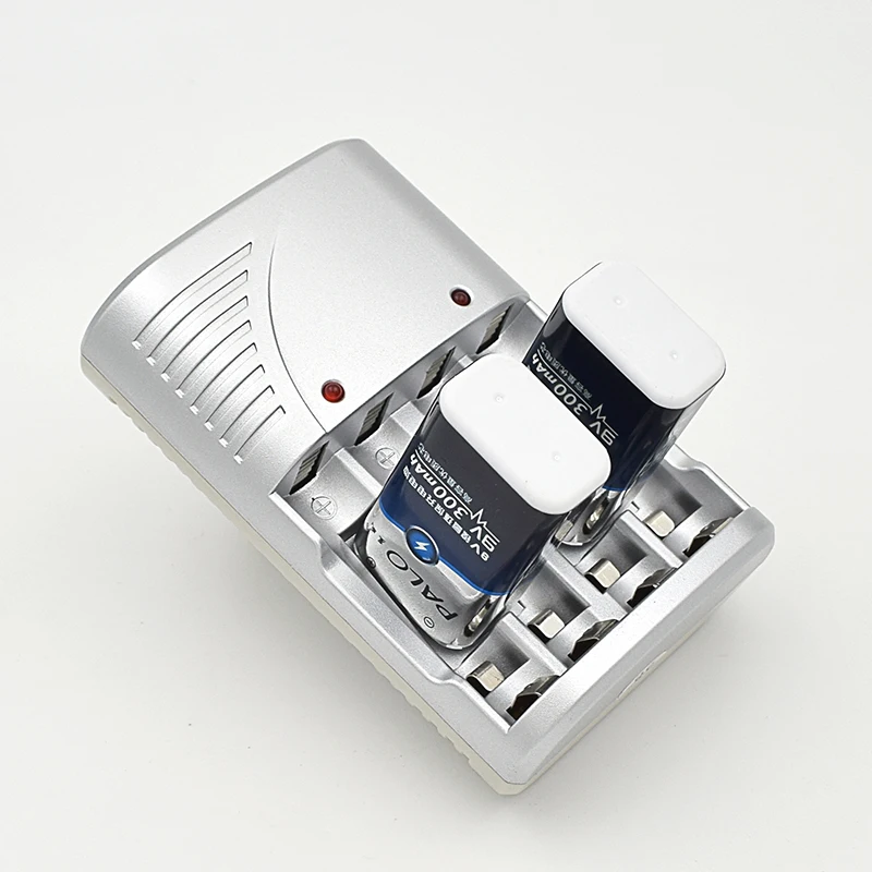 Prix 4 Slots indicateur led Chargeur pour AA AAA 9 V NiCd NiMh Batteries + 2 pièces 9 v 300 mah nimh rechargeable batteries