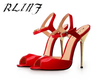 

RLINF 2018 New Patent Leather 40-50 Yards Metal Steel with Exposed Toe Sandals