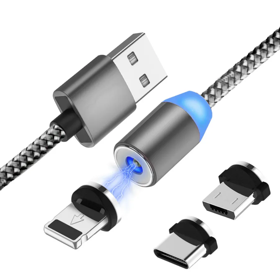 20 шт./упак. NISI 1 м 2 Micro USB Магнитный кабель Lightning для iPhone samsung 8Pin IOS Тип-C Порты светодиодный телефона зарядный кабель 3 в 1